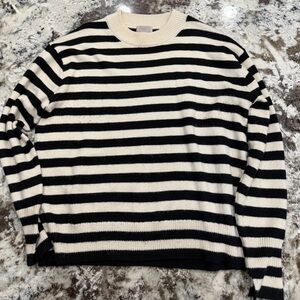 H&M Black and Cream Striped Crewneck Sweater